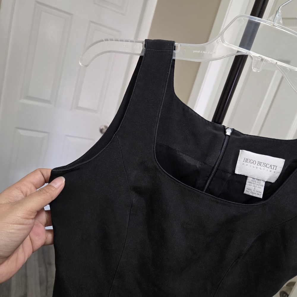 Hugo Buscati 100% Silk Black Sleeveless Dress Minimalist Slip Shift Elegant - Picture 5 of 10